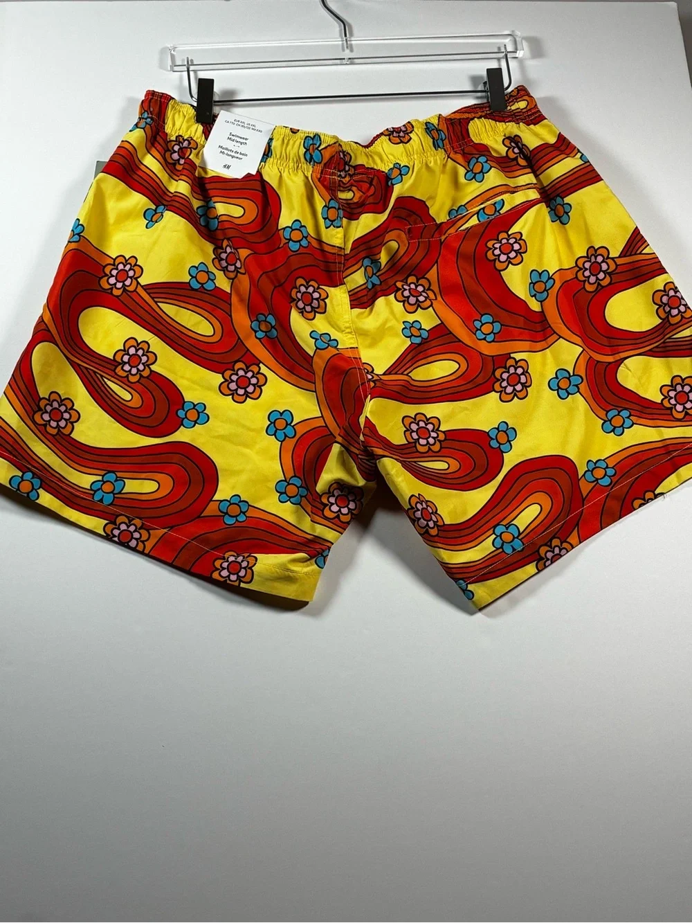 H&M Men's Yellow Retro Floral Swim Shorts NWT